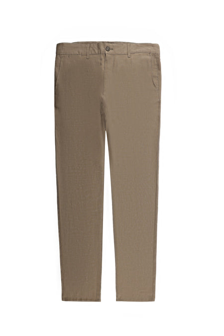 Koyu Vizon Regular Fit Keten Pantolon