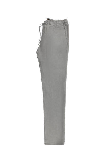 Orta Gri Regular Fit Beli Lastikli İpli Keten Pantolon