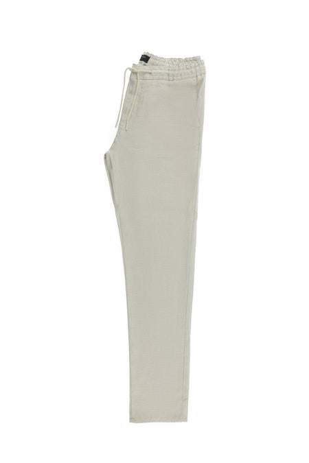 Krem Regular Fit Beli Lastikli İpli Keten Pantolon