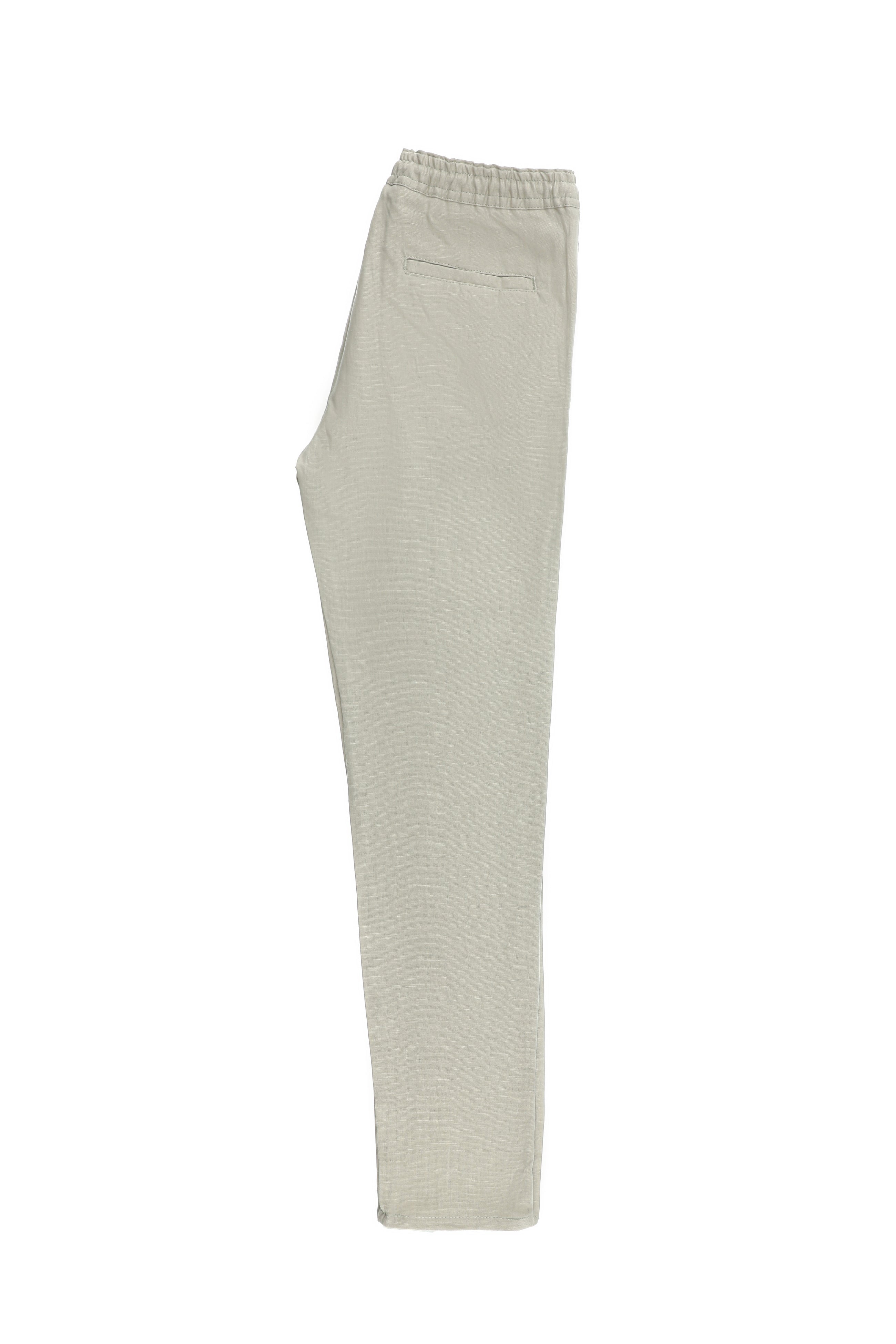 Krem Regular Fit Standart Kesim Beli Lastikli ?pli Keten Pantolon-Abdullah Ki??l?