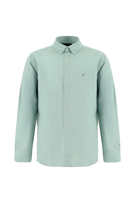 Mint Yeşili Uzun Kol Regular Fit Oxford Spor Pamuk Gömlek