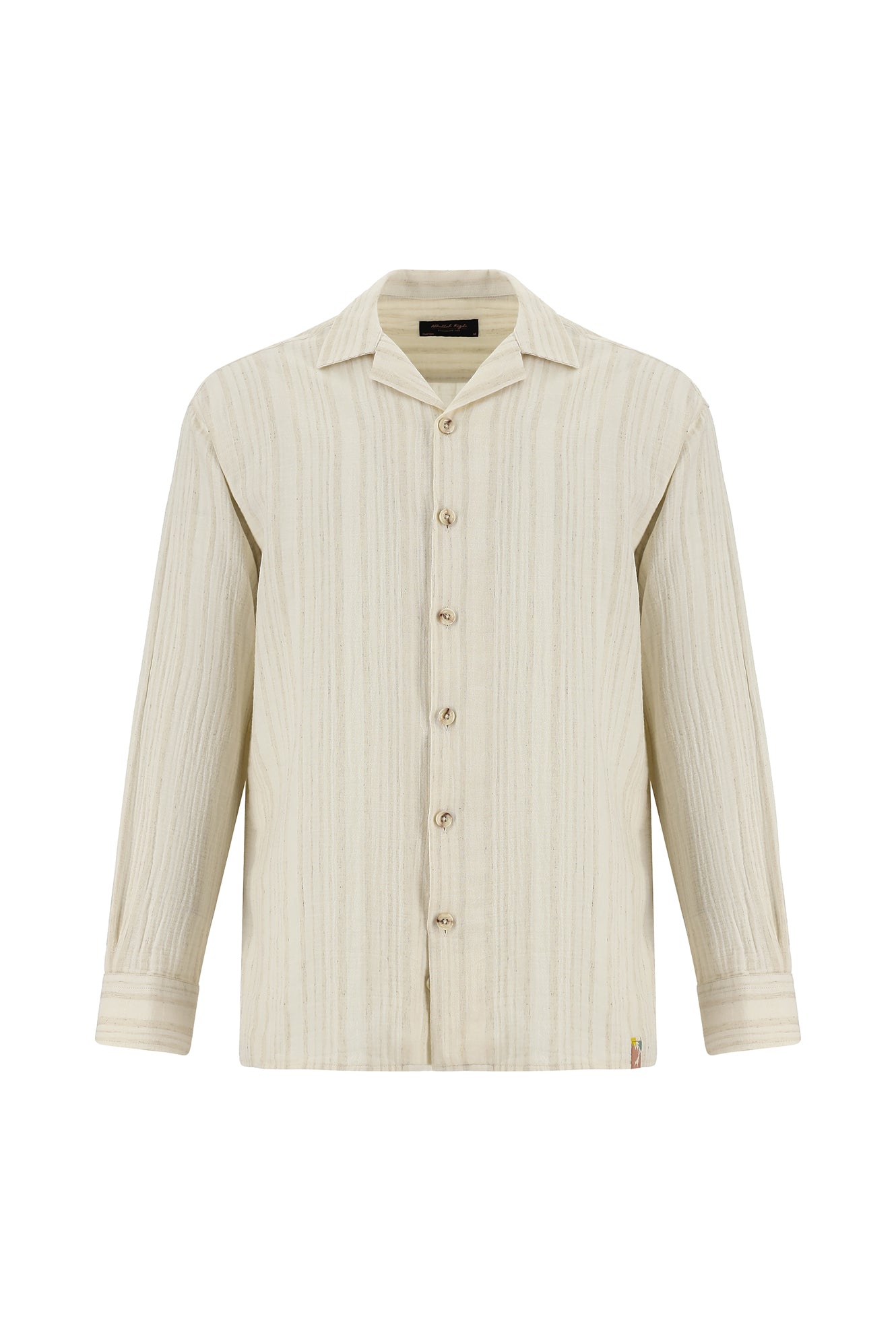 Açık Bej Uzun Kol Oversize Müslin Pamuklu Keten Gömlek