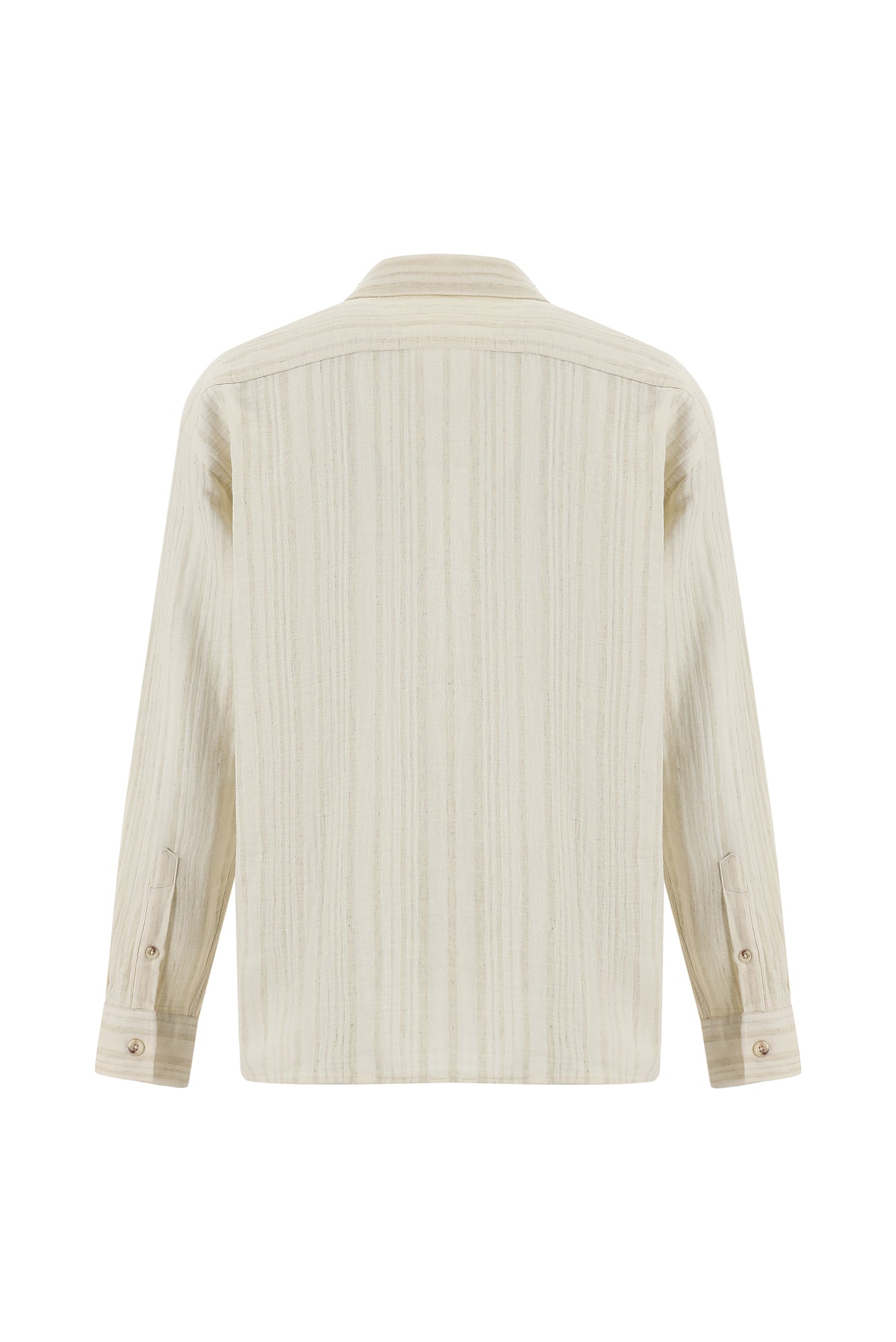 Açık Bej Uzun Kol Oversize Müslin Pamuklu Keten Gömlek