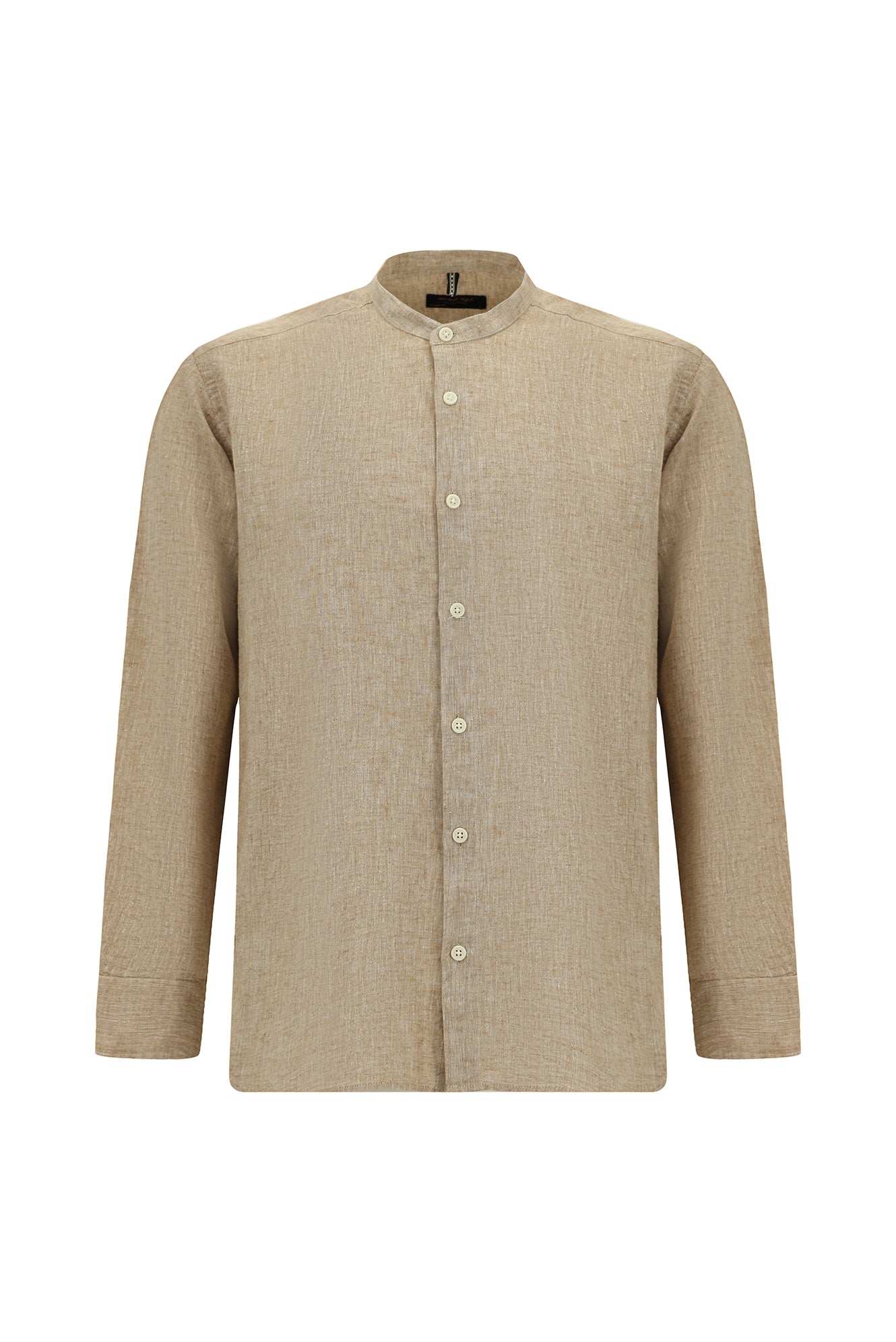 Açık Kahve  Uzun Kol Hakim Yaka Regular Fit Spor Pamuklu Keten Gömlek