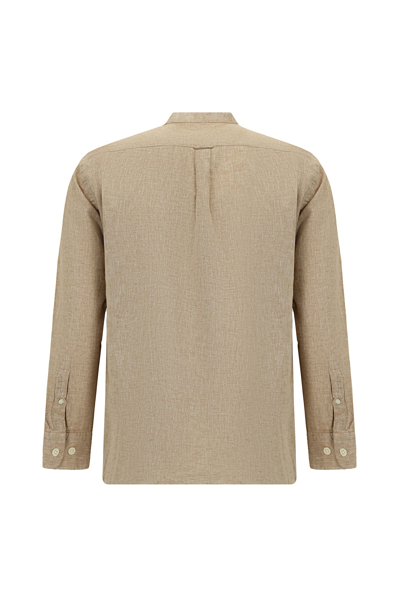 Açık Kahve  Uzun Kol Hakim Yaka Regular Fit Spor Pamuklu Keten Gömlek