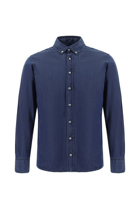İndigo Uzun Kol Slim Fit Dar Kesim Pamuk Denim Gömlek