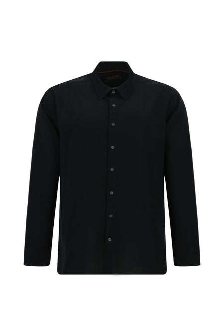 Siyah Uzun Kol Slim Fit Dar Kesim Klasik Pamuk Gömlek