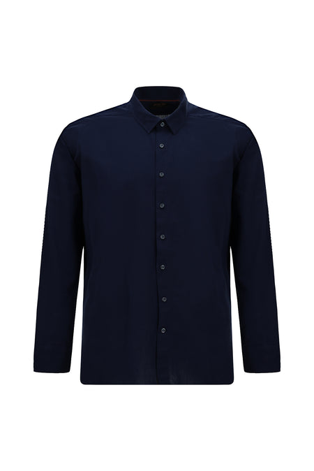 Koyu Lacivert Uzun Kol Slim Fit Dar Kesim Klasik Pamuk Gömlek