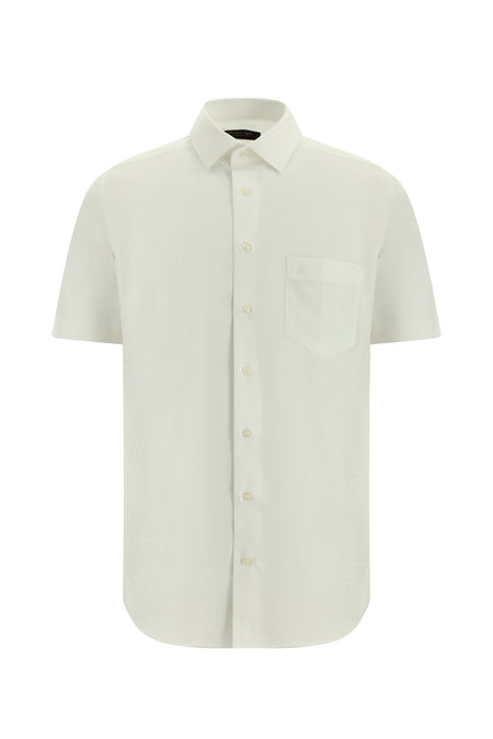 Beyaz Kısa Kol Slim Fit Dar Kesim Desenli Pamuk Gömlek