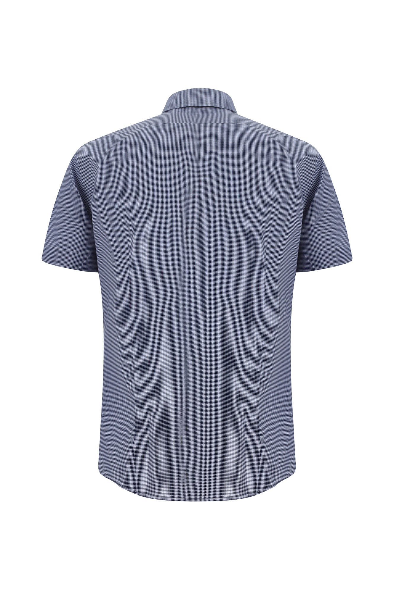 Koyu Lacivert Kısa Kol Slim Fit Dar Kesim Desenli Pamuk Gömlek