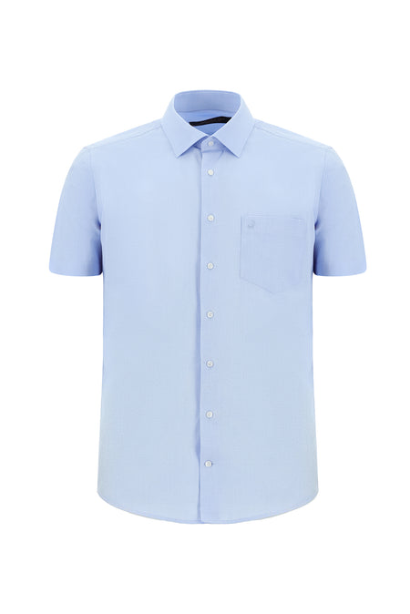 Açık Mavi Kısa Kol Slim Fit Dar Kesim Pamuk Gömlek
