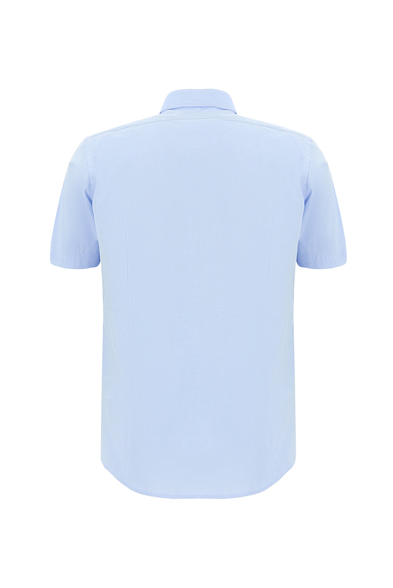 Açık Mavi Kısa Kol Slim Fit Dar Kesim Pamuk Gömlek