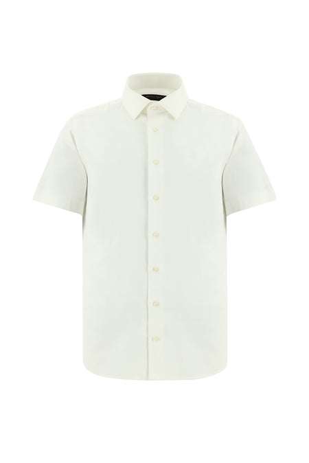 Beyaz Kısa Kol Slim Fit Dar Kesim Pamuk Gömlek
