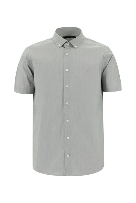 Koyu Füme Kısa Kol Slim Fit Dar Kesim Çizgili Pamuklu Gömlek