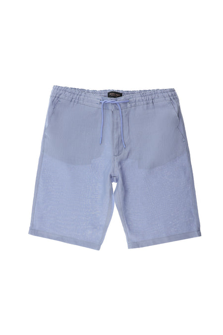 Açık Mavi Regular Fit Beli Lastikli İpli Keten Bermuda Şort