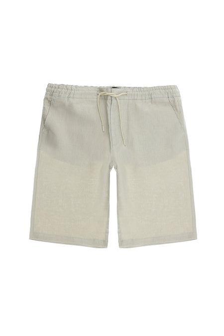 Krem Regular Fit Beli Lastikli İpli Keten Bermuda Şort
