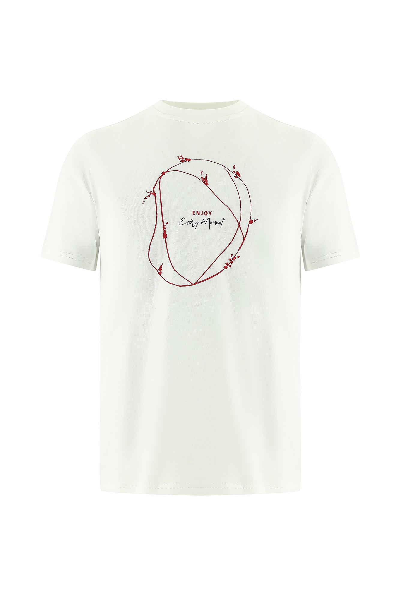 Ekru Bisiklet Yaka Regular Fit Baskılı Pamuk T-shirt