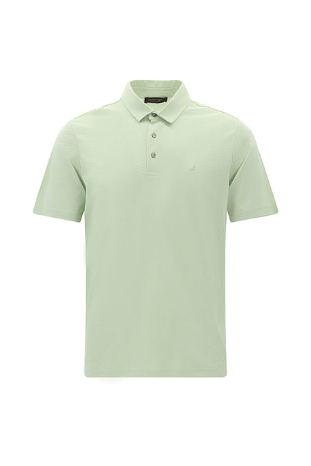 Su Yeşili Regular Fit Desenli Nakışlı Merserize Pamuk Polo Yaka T-shirt