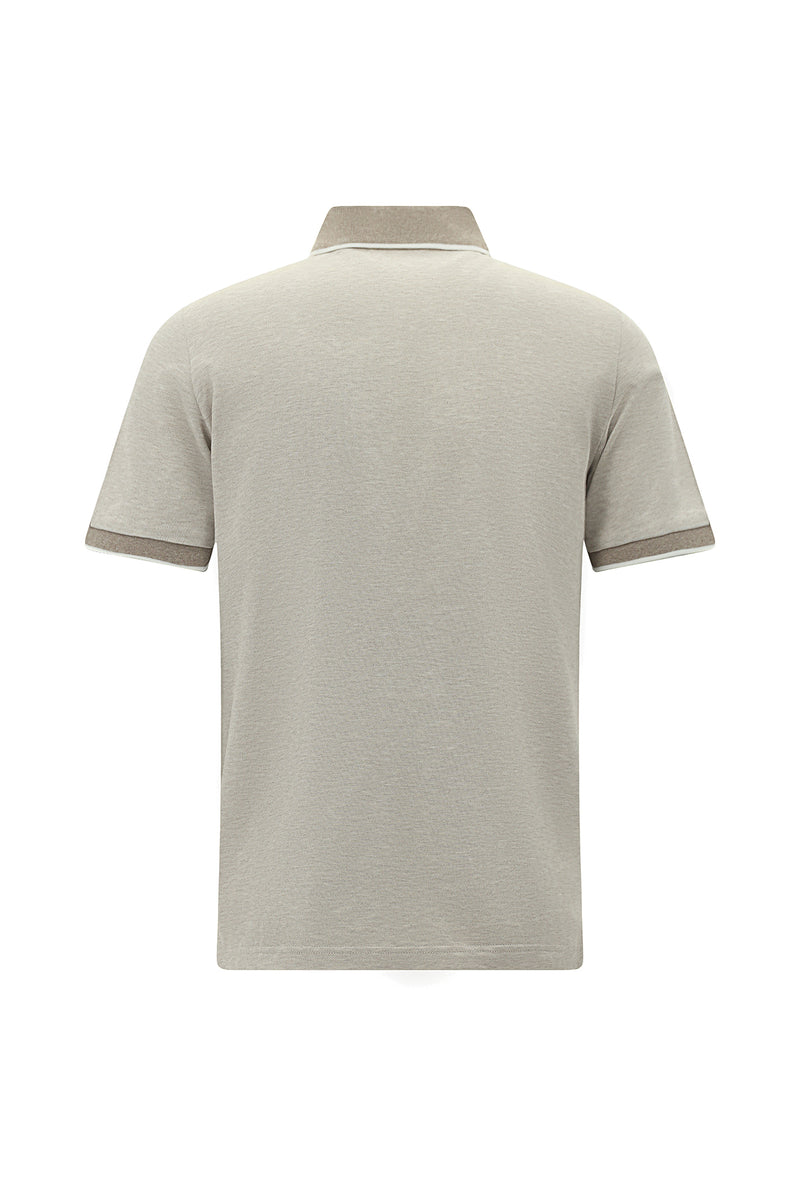 Orta Bej Regular Fit Fermuarlı Desenli Merserize Pamuk Polo Yaka T-shirt