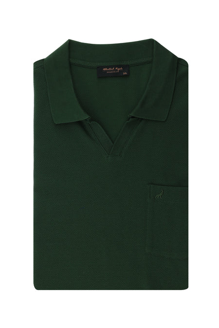 Koyu Yeşil Büyük Beden Nakışlı Pamuk Polo Yaka T-shirt