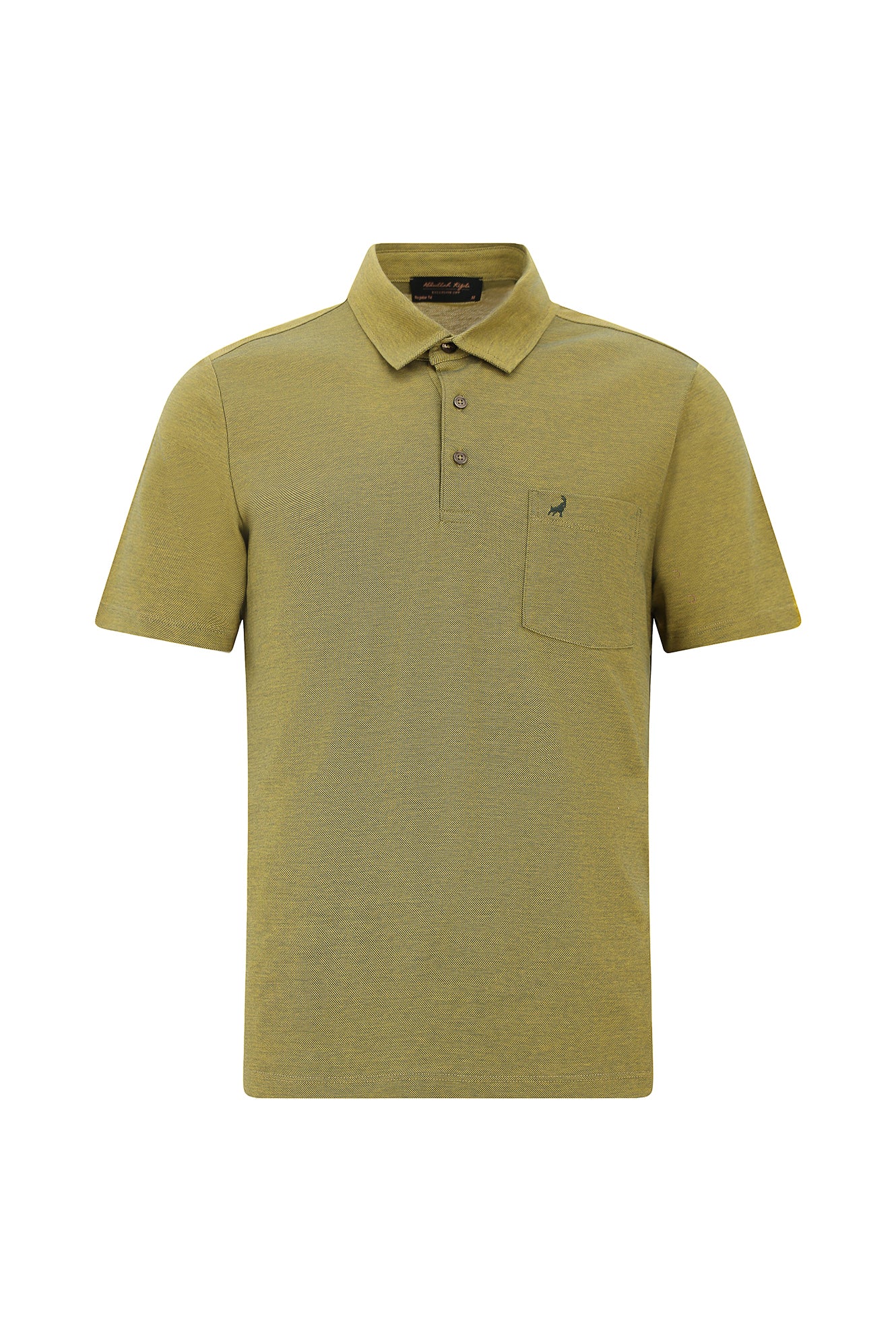 Asker Haki Regular Fit Desenli Nakışlı Merserize Pamuk Polo Yaka T-shirt