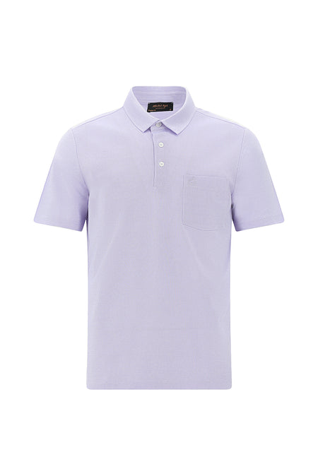 Lila Regular Fit Desenli Nakışlı Merserize Pamuk Polo Yaka T-shirt