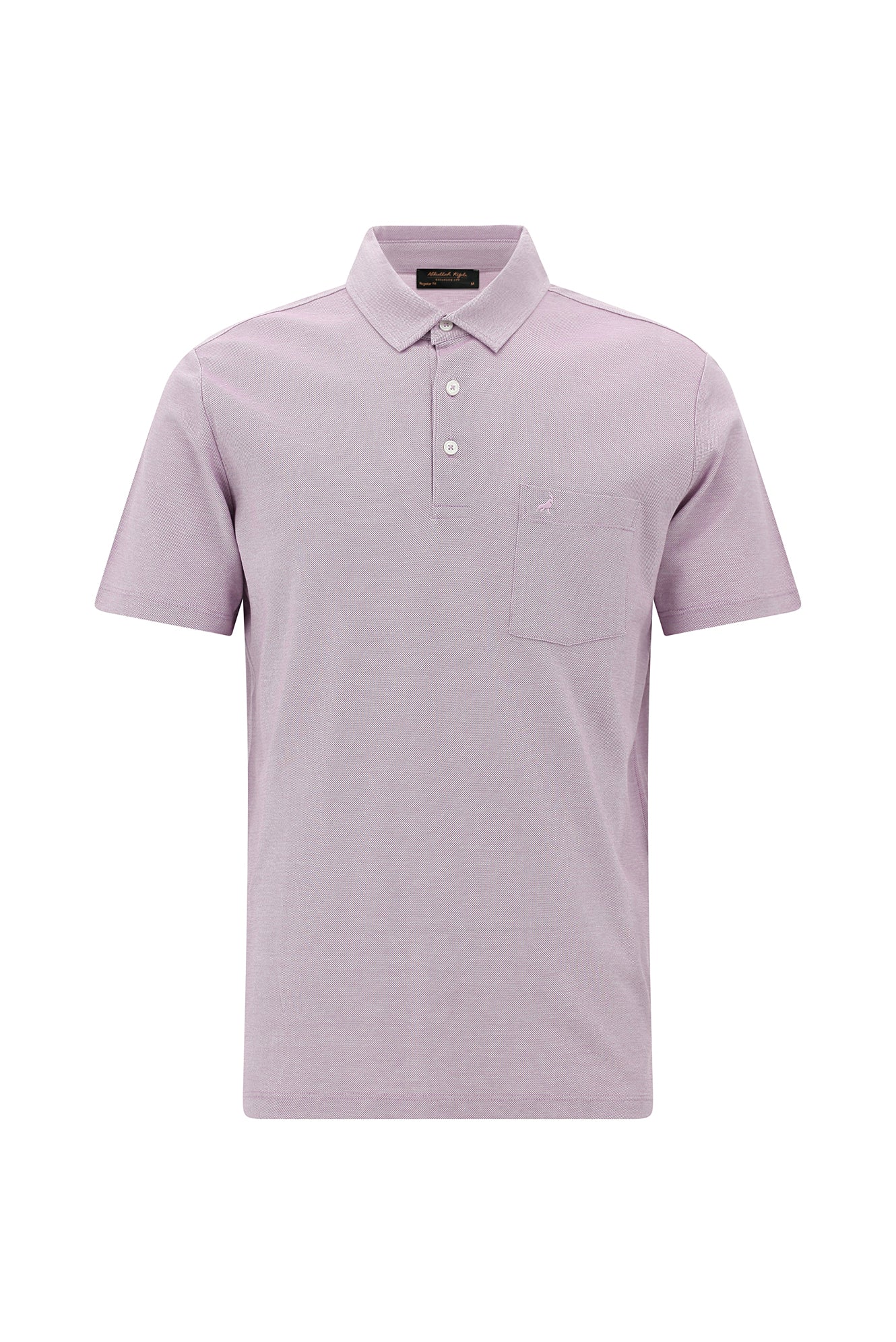 Açık Mor Regular Fit Desenli Nakışlı Merserize Pamuk Polo Yaka T-shirt