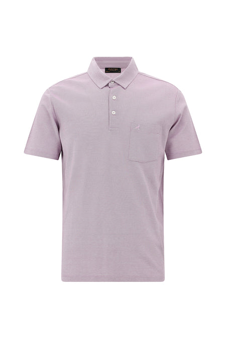 Açık Mor Regular Fit Desenli Nakışlı Merserize Pamuk Polo Yaka T-shirt