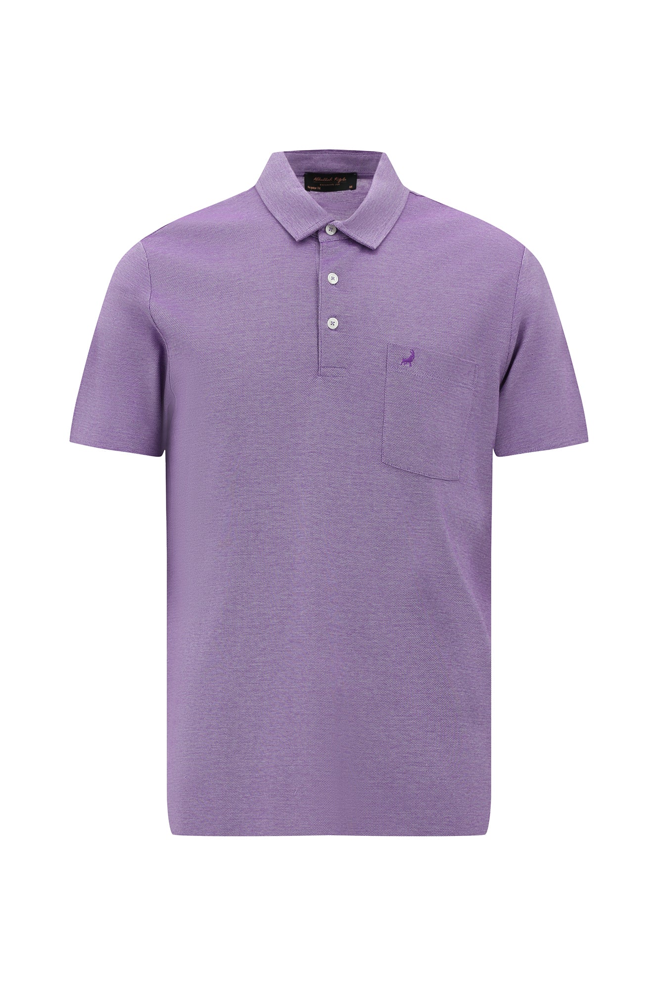 Orta Mor Regular Fit Desenli Nakışlı Merserize Pamuk Polo Yaka T-shirt