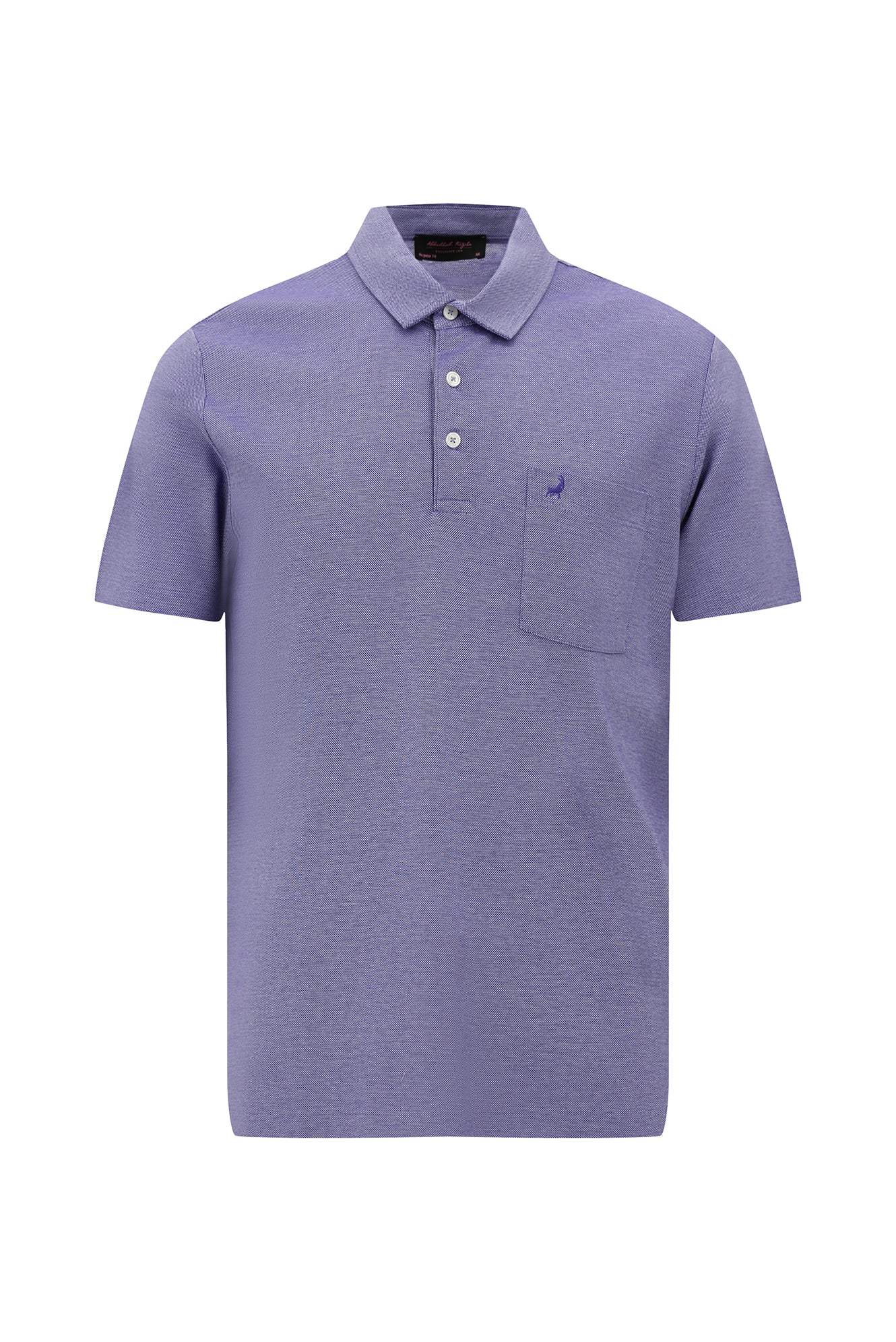 Koyu Mor Regular Fit Desenli Nakışlı Merserize Pamuk Polo Yaka T-shirt