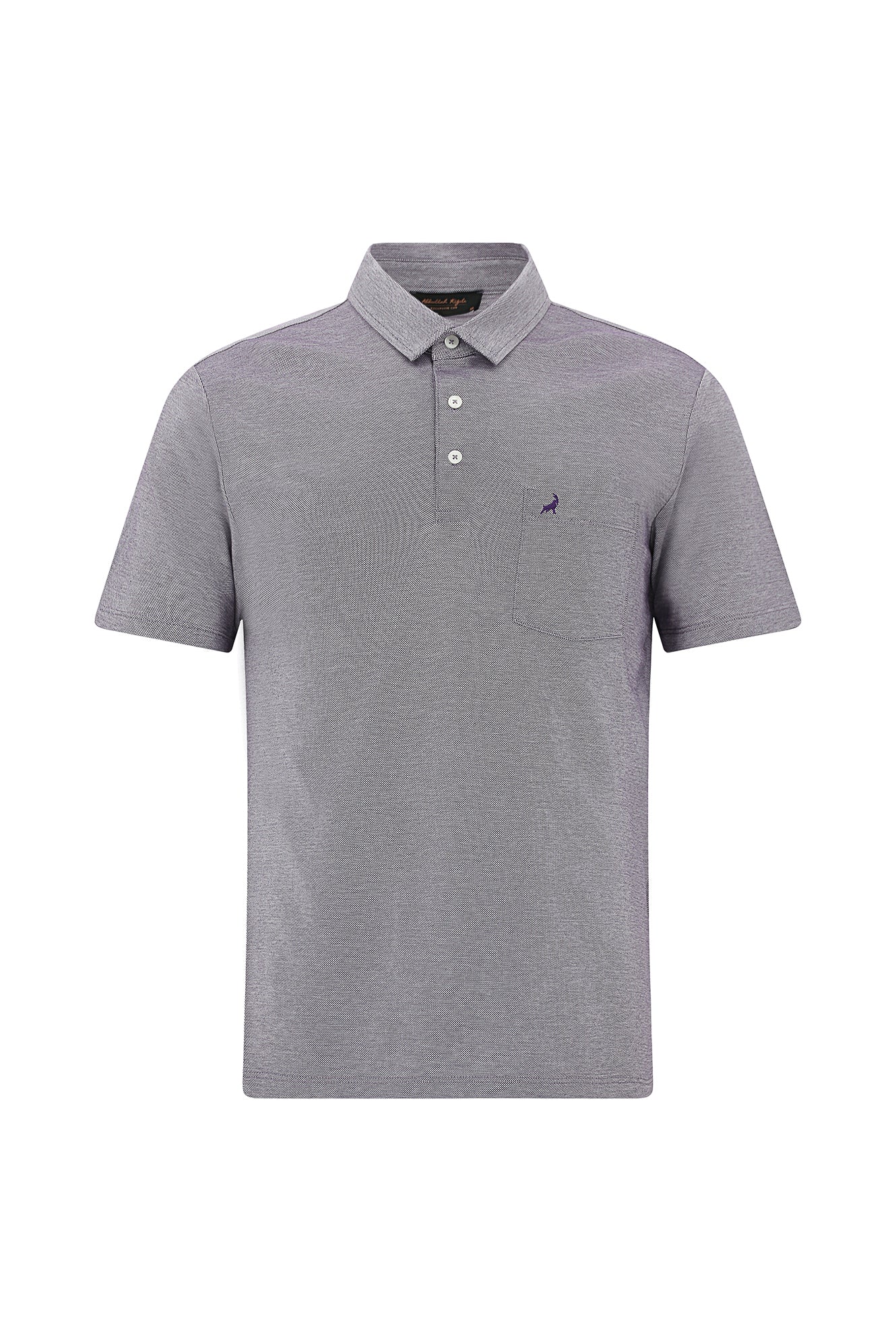 Mor Regular Fit Desenli Nakışlı Merserize Pamuk Polo Yaka T-shirt