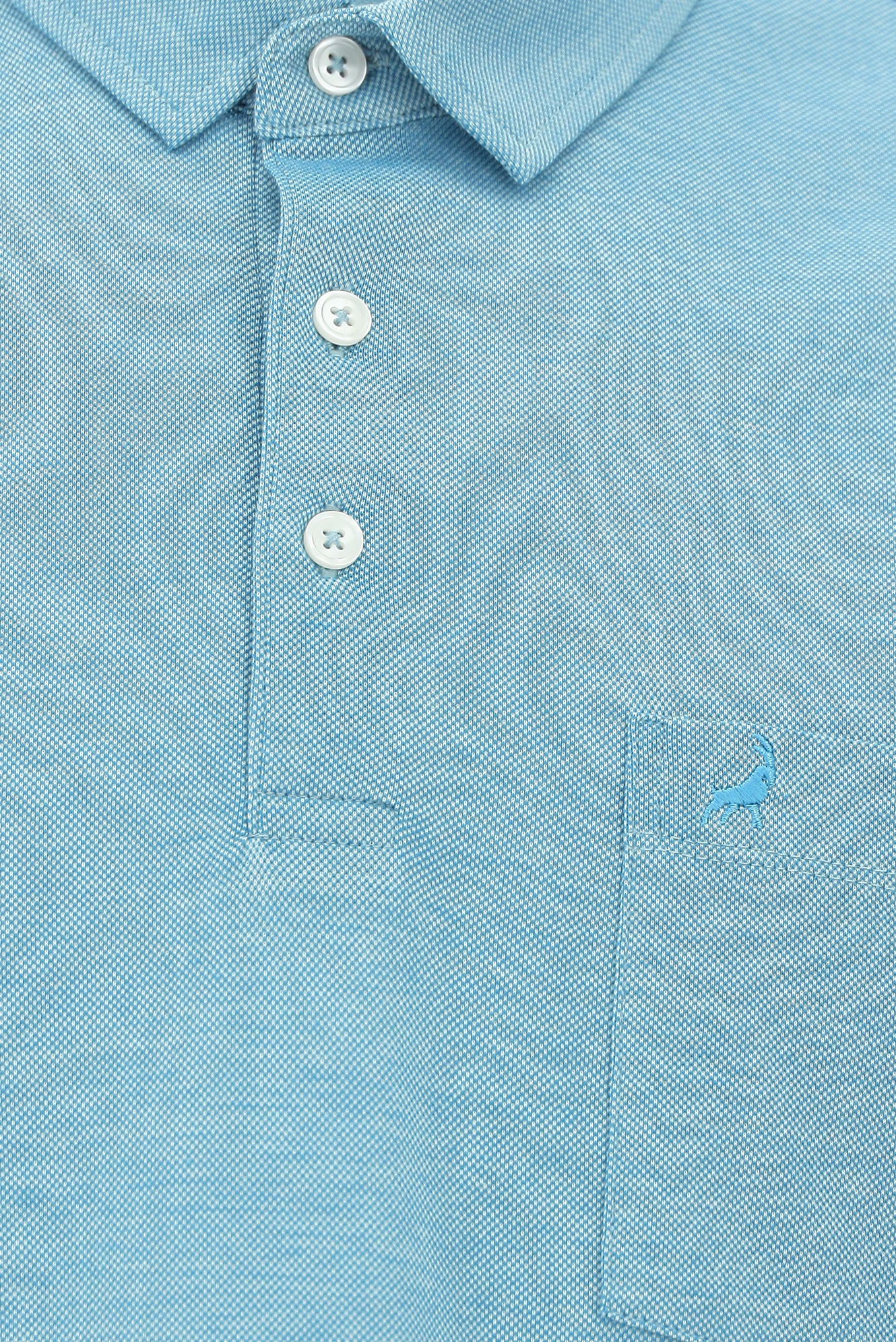 Koyu Turkuaz Regular Fit Desenli Nakışlı Merserize Pamuk Polo Yaka T-shirt