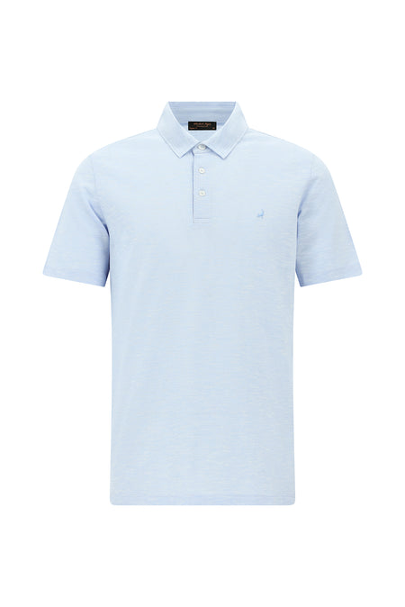 Açık Mavi Regular Fit Desenli Nakışlı Merserize Pamuk Polo Yaka T-shirt