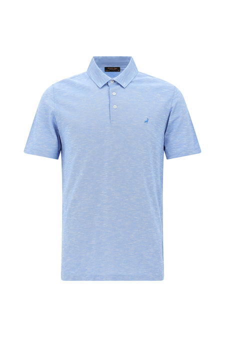 Havacı Mavi Regular Fit Desenli Nakışlı Merserize Pamuk Polo Yaka T-shirt