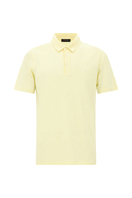 Açık Sarı Regular Fit Desenli Nakışlı Merserize Pamuk Polo Yaka T-shirt