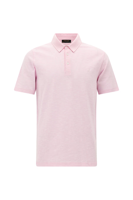Orta Pembe Regular Fit Desenli Nakışlı Merserize Pamuk Polo Yaka T-shirt
