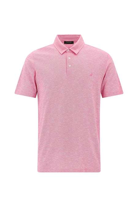 Pembe Regular Fit Desenli Nakışlı Merserize Pamuk Polo Yaka T-shirt