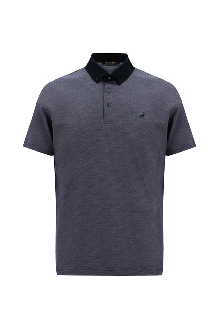 Orta Lacivert Regular Fit Desenli Nakışlı Merserize Pamuk Polo Yaka T-shirt