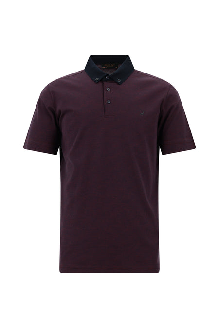 Koyu Lacivert Regular Fit Desenli Nakışlı Merserize Pamuk Polo Yaka T-shirt