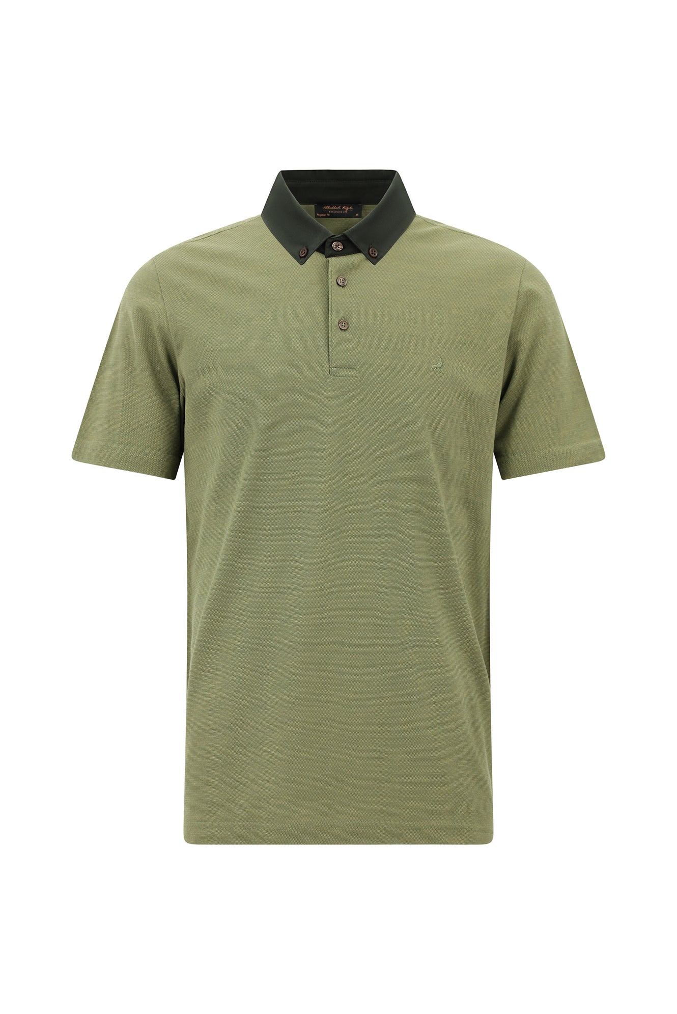 Orta Haki Regular Fit Desenli Nakışlı Merserize Pamuk Polo Yaka T-shirt