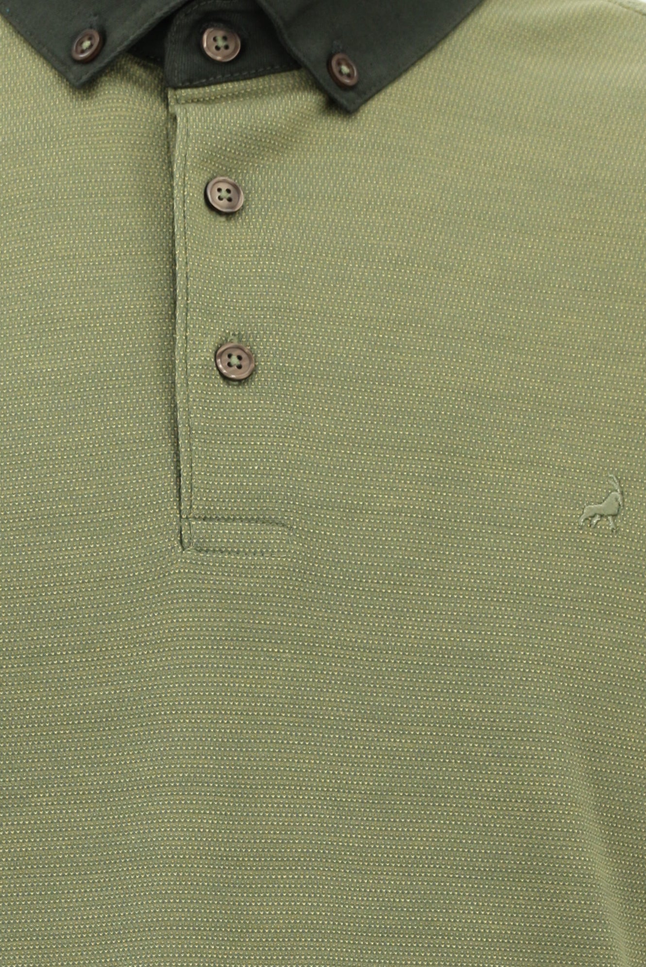 Orta Haki Regular Fit Desenli Nakışlı Merserize Pamuk Polo Yaka T-shirt