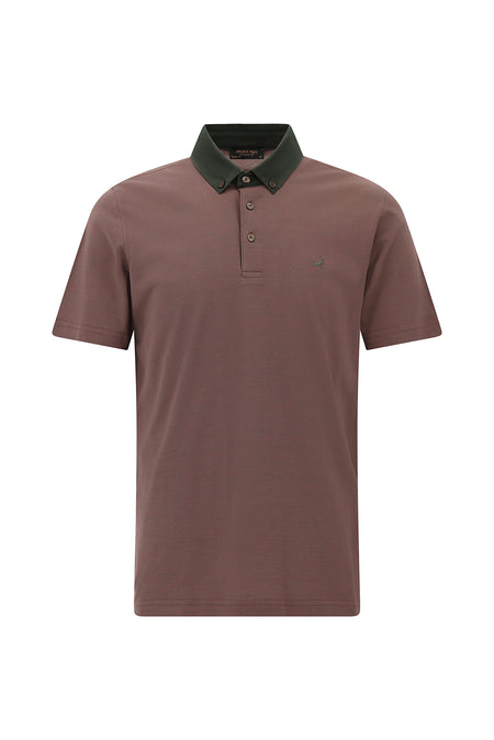 Koyu Haki Regular Fit Desenli Nakışlı Merserize Pamuk Polo Yaka T-shirt