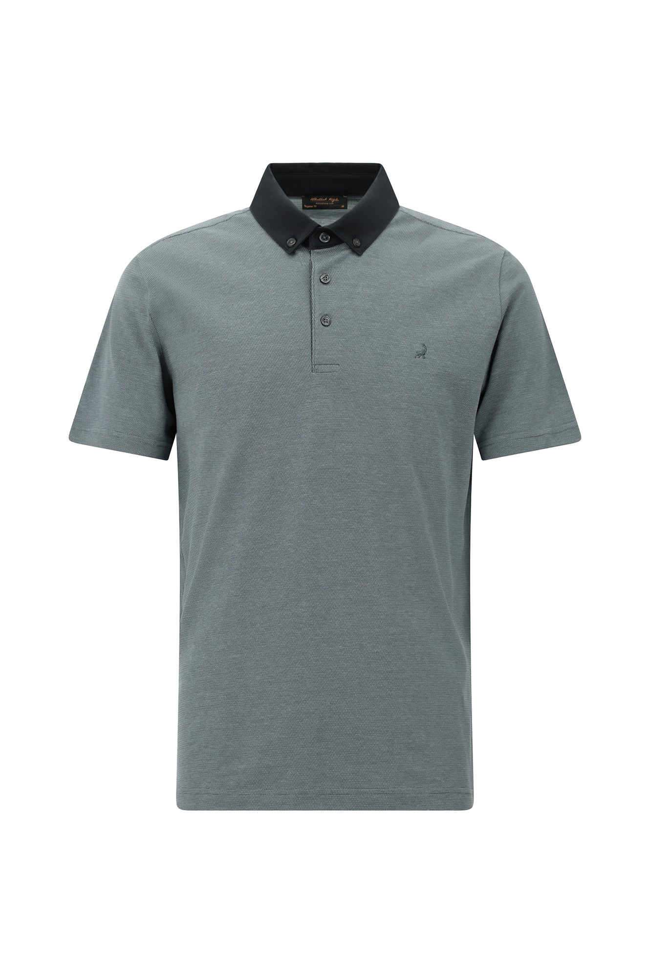 Açık Antrasit Regular Fit Desenli Nakışlı Merserize Pamuk Polo Yaka T-shirt