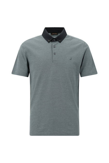 Açık Antrasit Regular Fit Desenli Nakışlı Merserize Pamuk Polo Yaka T-shirt