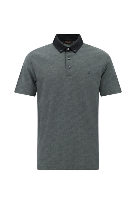 Orta Antrasit Regular Fit Desenli Nakışlı Merserize Pamuk Polo Yaka T-shirt