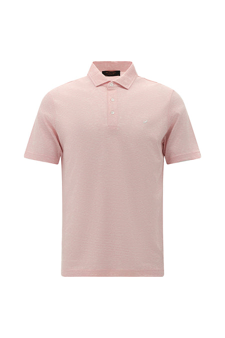 Orta Pembe Regular Fit Desenli Nakışlı Pamuklu Keten Polo Yaka T-shirt
