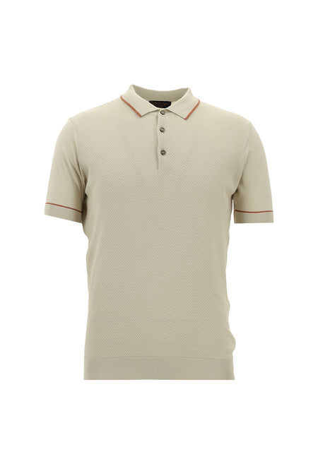 Açık Bej Polo Yaka Slim Fit Dar Kesim Desenli Pamuklu T-shirt