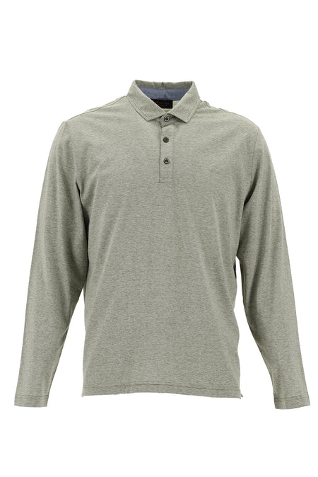 Orta Bej Polo Yaka Düğmeli Merserize Pamuklu Sweatshirt