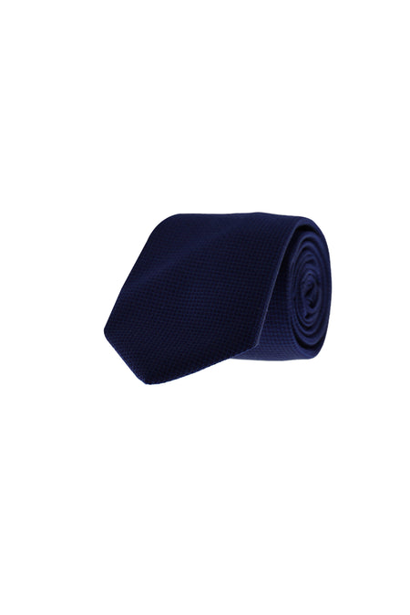 Koyu Lacivert İpek Polyester Mikro Desenli Kravat