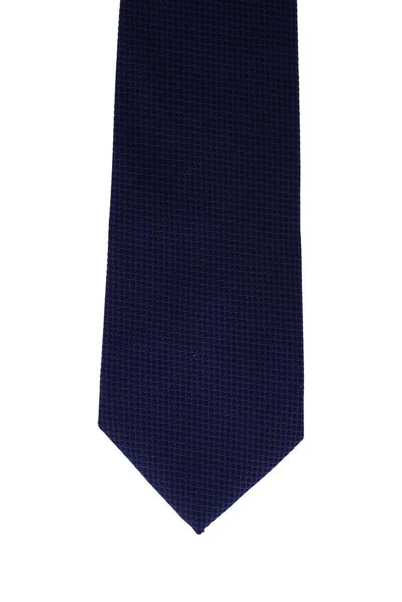 Koyu Lacivert İpek Polyester Mikro Desenli Kravat